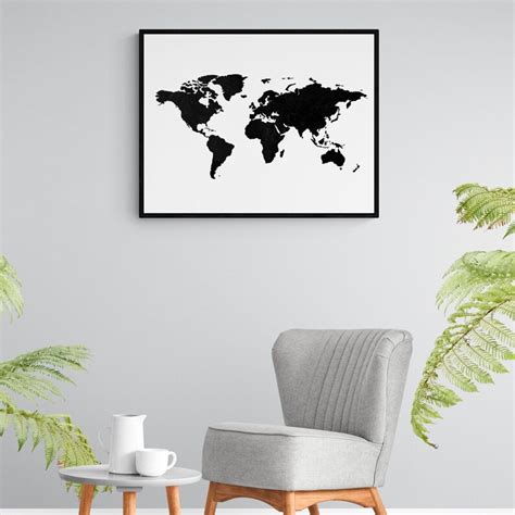 World Map Printable Poster Black and White World Map Wall - Etsy