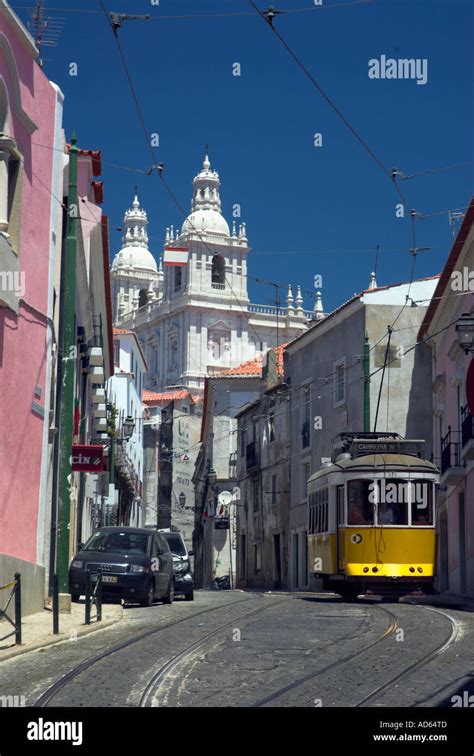 Tram in Alfama Lisbon Stock Photo - Alamy