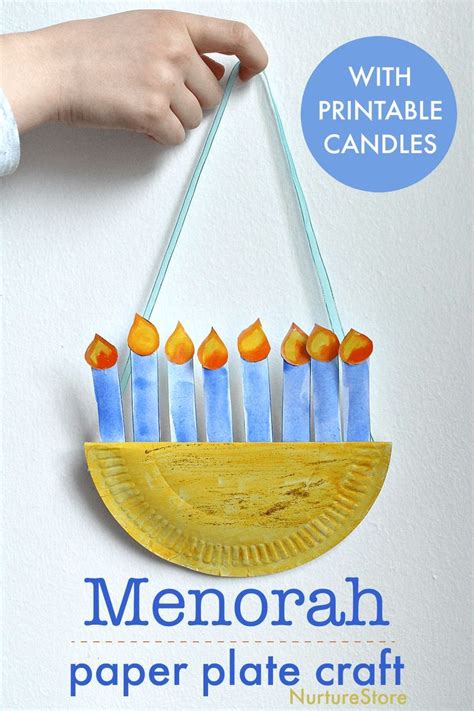 Easy paper plate menorah craft with printable template - NurtureStore ...