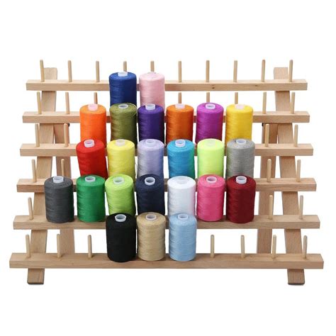 60 Spool Wooden Thread Rack and Organizer for Sewing Quilting Embroidery-in Storage Holders ...