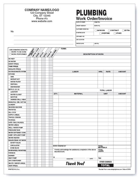 Plumbing Work Order / Invoice - Windy City Forms