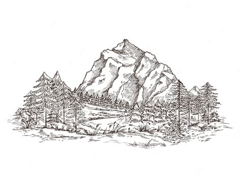 Premium Vector | Mountain landscape sketch.