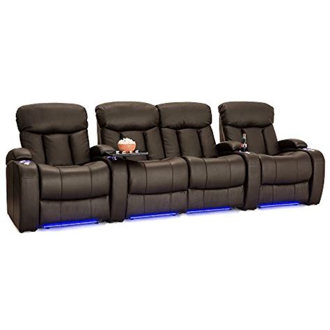 Seatcraft Grenada Brown Leather Home Theater Seating - Row of 4 Seats with Center Loveseat ...