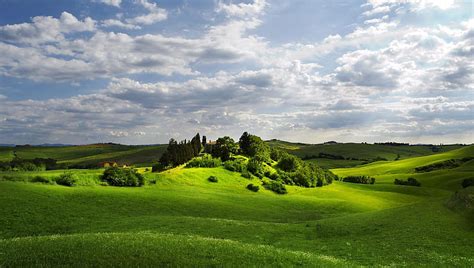 Farm house on a hill, farm, fields, trees, clouds, hill, HD wallpaper ...