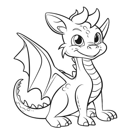 Cute Baby Dragon Coloring Page Outline Sketch Drawing Vector, Dragon Drawing, Baby Drawing, Wing ...