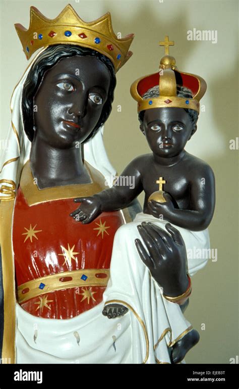 Statue of the Black Virgin with black baby Jesus Christ at Plougastel in FRance Stock Photo - Alamy