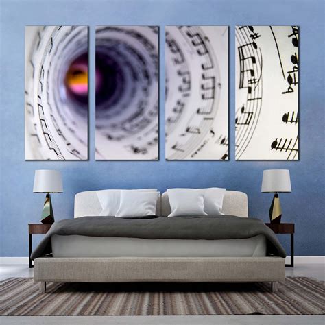 Musical Notes Canvas Wall Art, White Music Notes Tunnel 4 Piece Canvas ...