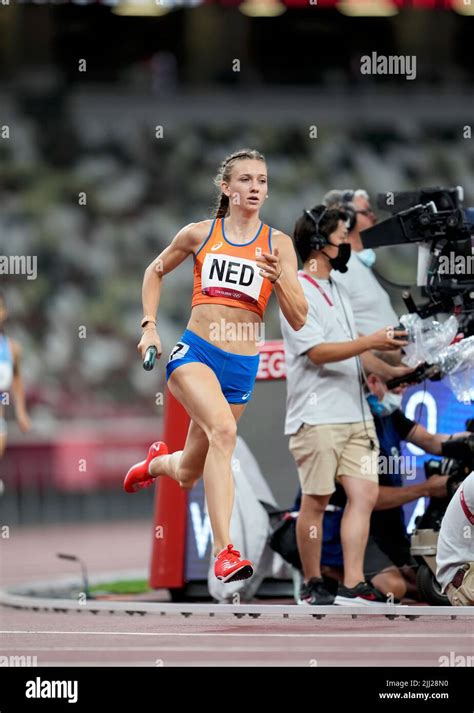 Femke Bol participating in the 4x400 meter relay at the 2020 Tokyo ...