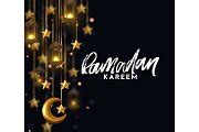Ramadan kareem. Background design is arabian vintage decorative hanging lamp with bokeh ...