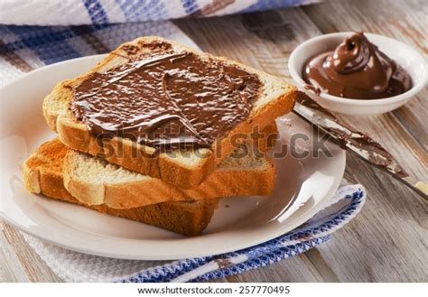 Fresh Toast Chocolate Spread On White Stock Photo (Edit Now) 257770495