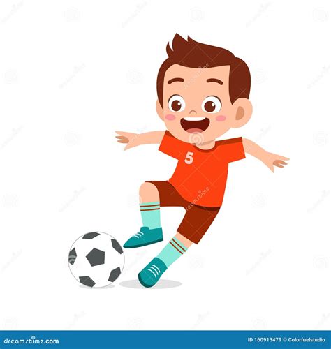 Cute Kid Boy Play Soccer As Striker Stock Vector - Illustration of male ...