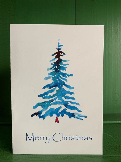 Handmade Watercolor Christmas Card With Christmas Tree C20 - Etsy Canada