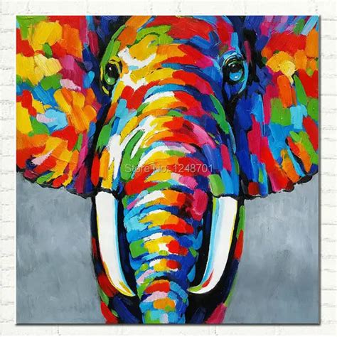 Pop Art Hand Painted Elephant Oil Painting On Canvas African Abstract Art Wildlife for Modern ...