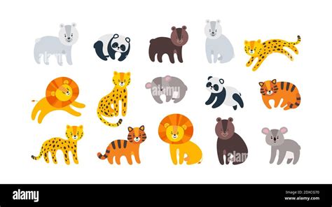 Zoo animals set with lion, leopard, tiger and bears. Big collection of wild animals. Vector ...