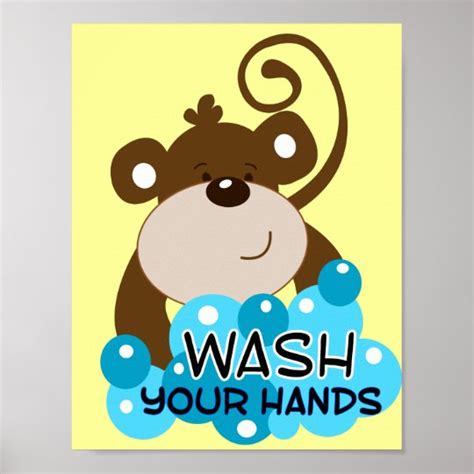 Wash Your Hands Monkey Bathroom Art Print | Zazzle.com