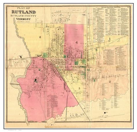 Rutland Vermont 1869 LAMINATED Map Reprint with Homeowner | Etsy