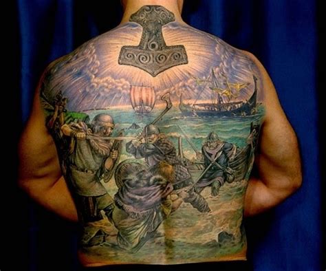 Viking warriors battle on the see tattoo on back | Viking tattoos ...