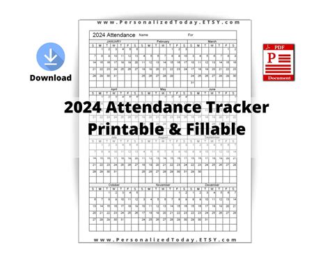 2024 Yearly Attendance Calendar Fillable and Print and Write - Etsy ...