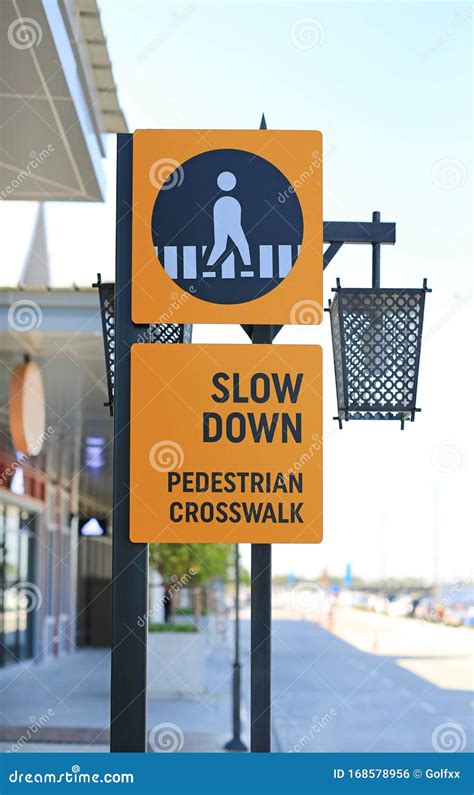 Slow Down Pedestrian Crossing Road Label Sign Stock Photo - Image of ...