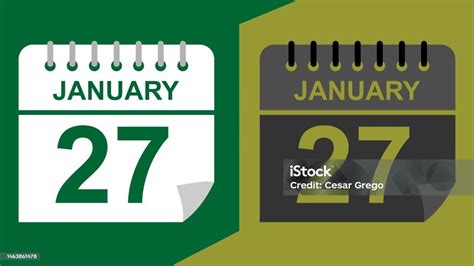 January 27 Calendar Date On Green Background Or Isolated Icons With Hollow Background Stock ...