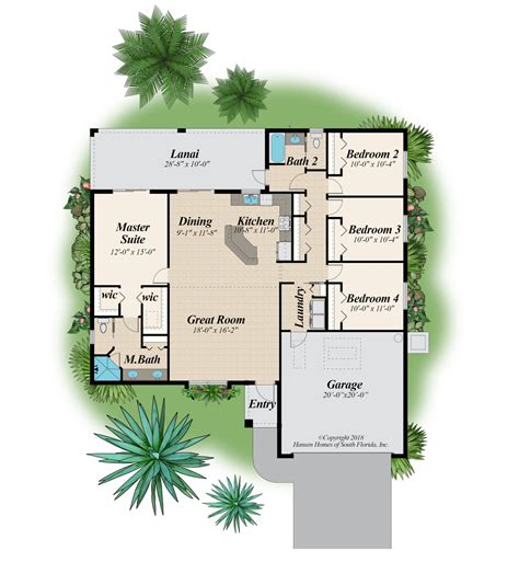 The Huntington Extended Lanai Home Plan, 3 Bedroom, 2 Bath, 2 Car Garage, 1,718 Sq. Ft. Living Space