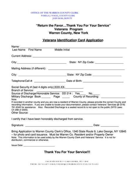 Veteran Id Application Form printable pdf download