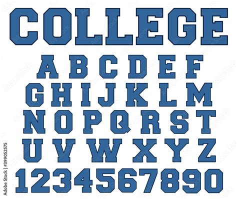 College font vector blue color 2 layers. Varsity classic font sport alphabet letters and numbers ...