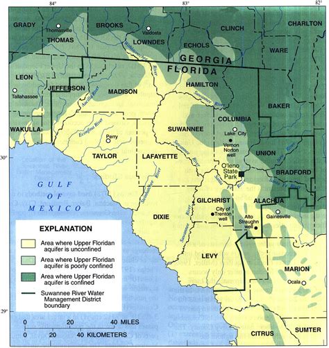 Confinement of the Upper Floridan Aquifer in the Suwannee River Water Management District, 1998