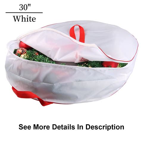 White Holiday Christmas Wreath Storage Bag For 30" Inch Wreaths with Easy-Open Zipper Heavy Duty ...