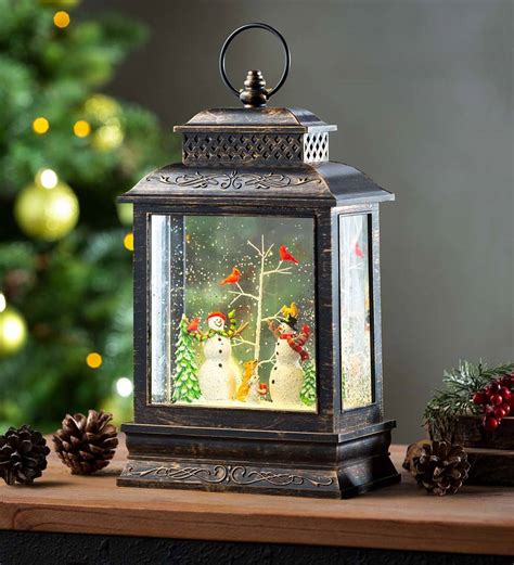 Musical Lighted Woodland Snowman Snow Globe Lantern | Plow & Hearth