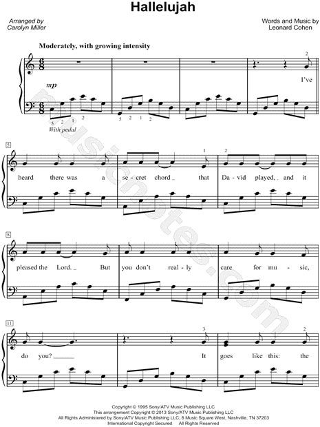 Leonard Cohen "Hallelujah" Sheet Music (Easy Piano) in C Major ...