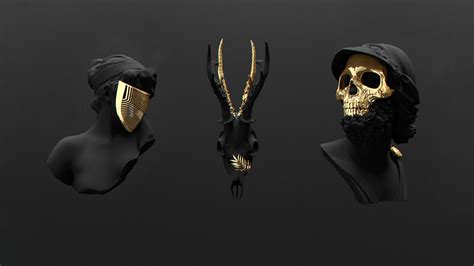 Free download | HD wallpaper: three assorted gold-colored masks, skull, studio shot, indoors ...