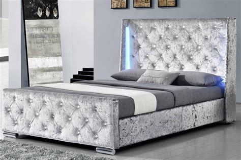 Dorchester LED Wing Headboard Silver Crushed Velvet Bed Frame - Double ...