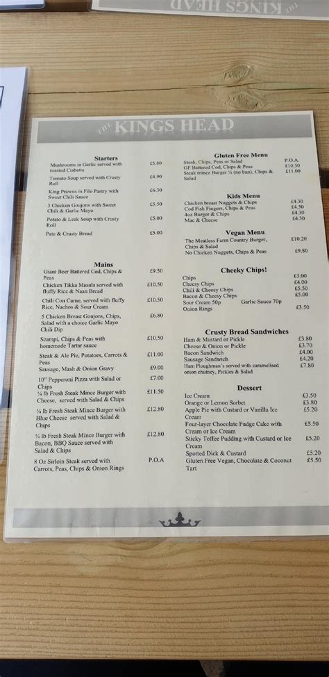 Menu at Kings Head pub & bar, Docklow