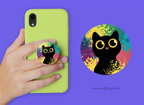 Black Cat Popsocket Design Vector Download