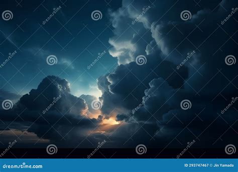 Dark Stormy Sky with Glowing Sun Rays and Clouds, 3d Render Stock Illustration - Illustration of ...