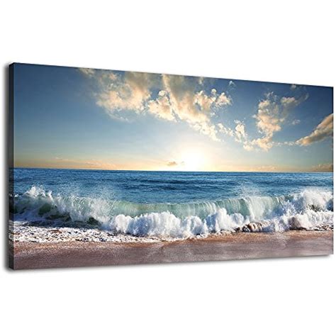 Canvas Wall Art Beach Sunset Waves Coast Nature Pictures Modern Artwork ...