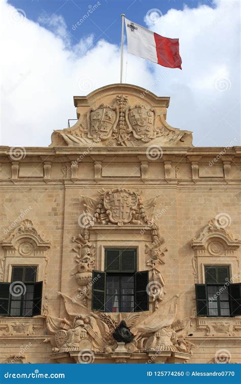 Flag of Malta in the Auberge De Castille in Valletta Stock Photo ...