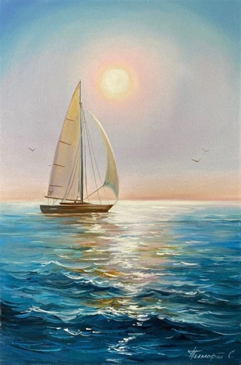 Sailing Ship Sea Oil Painting Blue Ocean Waves Original Boat - Etsy