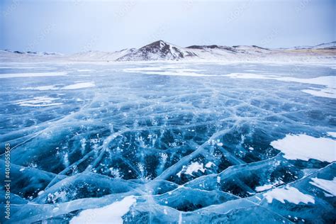 Texture of frozen water in winter lake Shards of ice as clear as glass ...