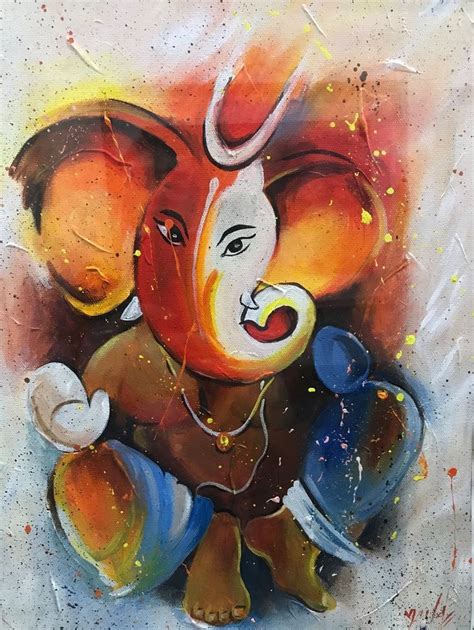 GANESH GANAPATI BINAYAK ORIGINAL ACRYLIC PAINTING IN CANVAS 11" x 15" #Modern