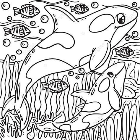 Coloring Image Of Mother And Baby Orca Whales Vector, Baby Drawing, Whale Drawing, Moth Drawing ...