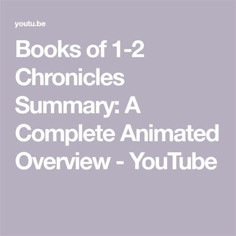 Books of 1-2 Chronicles Summary: A Complete Animated Overview - YouTube in 2023