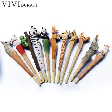 Vividcraft 1pcs Wooden Craft Pen Classic Wooden Animals Pen Hot Sell Hand carved Wooden Pens ...