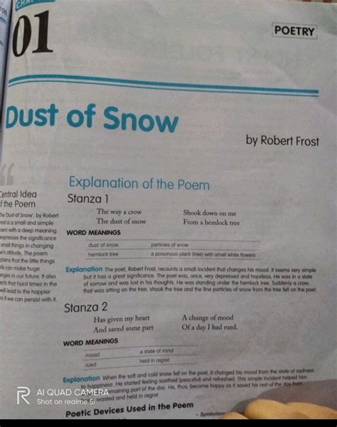 Dust of snow poem summary - English - Dust of Snow (Poem) - 14997269 | Meritnation.com