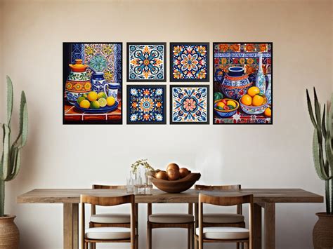 Mexican Kitchen Wall Art, Gallery Set of 6 Talavera Tile Digital Print, Classic Mexico Folk Art ...