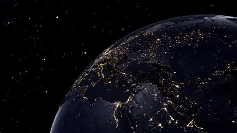 Planet Earth Wallpaper 4K, Night view, Illuminated, Orbit