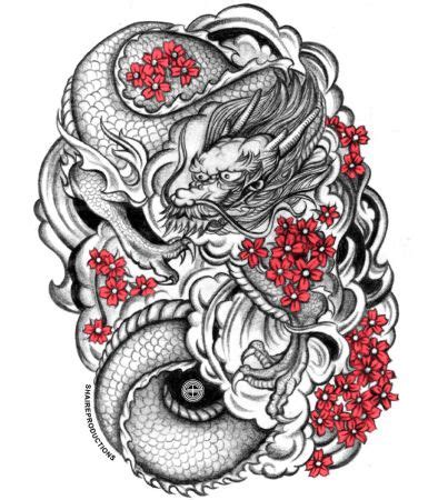 Asian Dragon with Red Cherry Blossoms | Circle tattoos, Dragon tattoo designs, Geometric tattoo arm