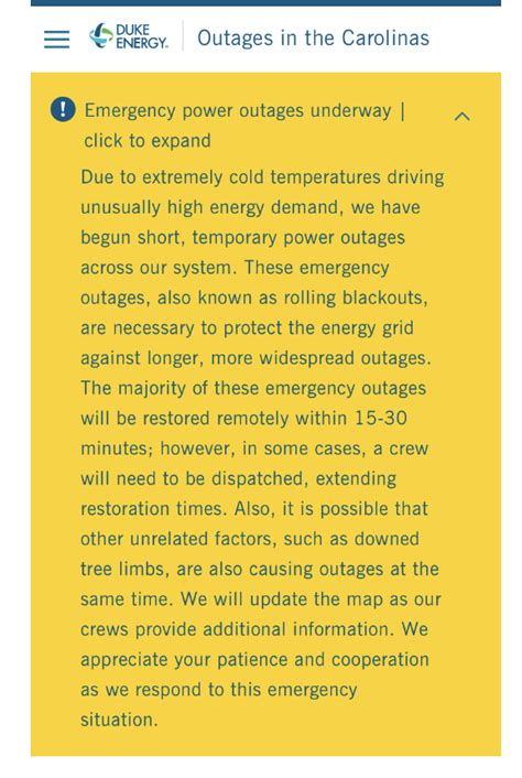 Duke Energy power outage, rolling blackouts in North Carolina