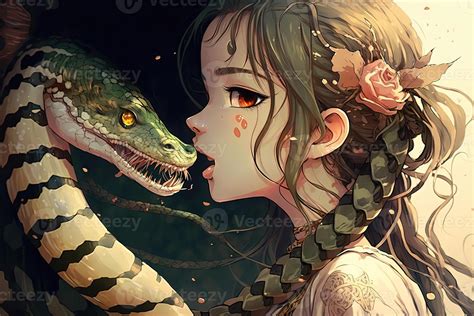 Beautiful girl kissing a snake, manga style Anime character illustration 23967940 Stock Photo at ...